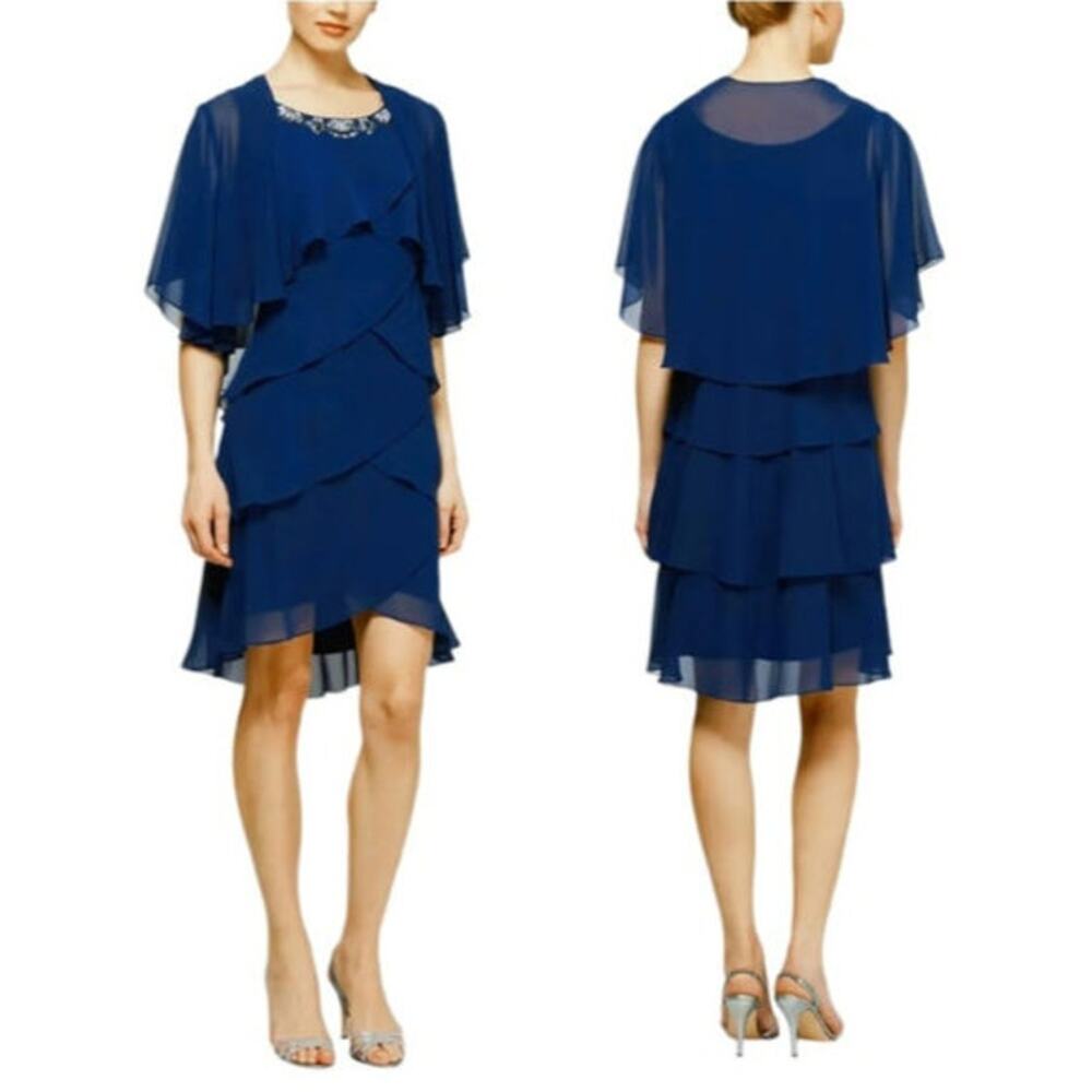 SL Fashions Tiered Chiffon Dress & Shawl
